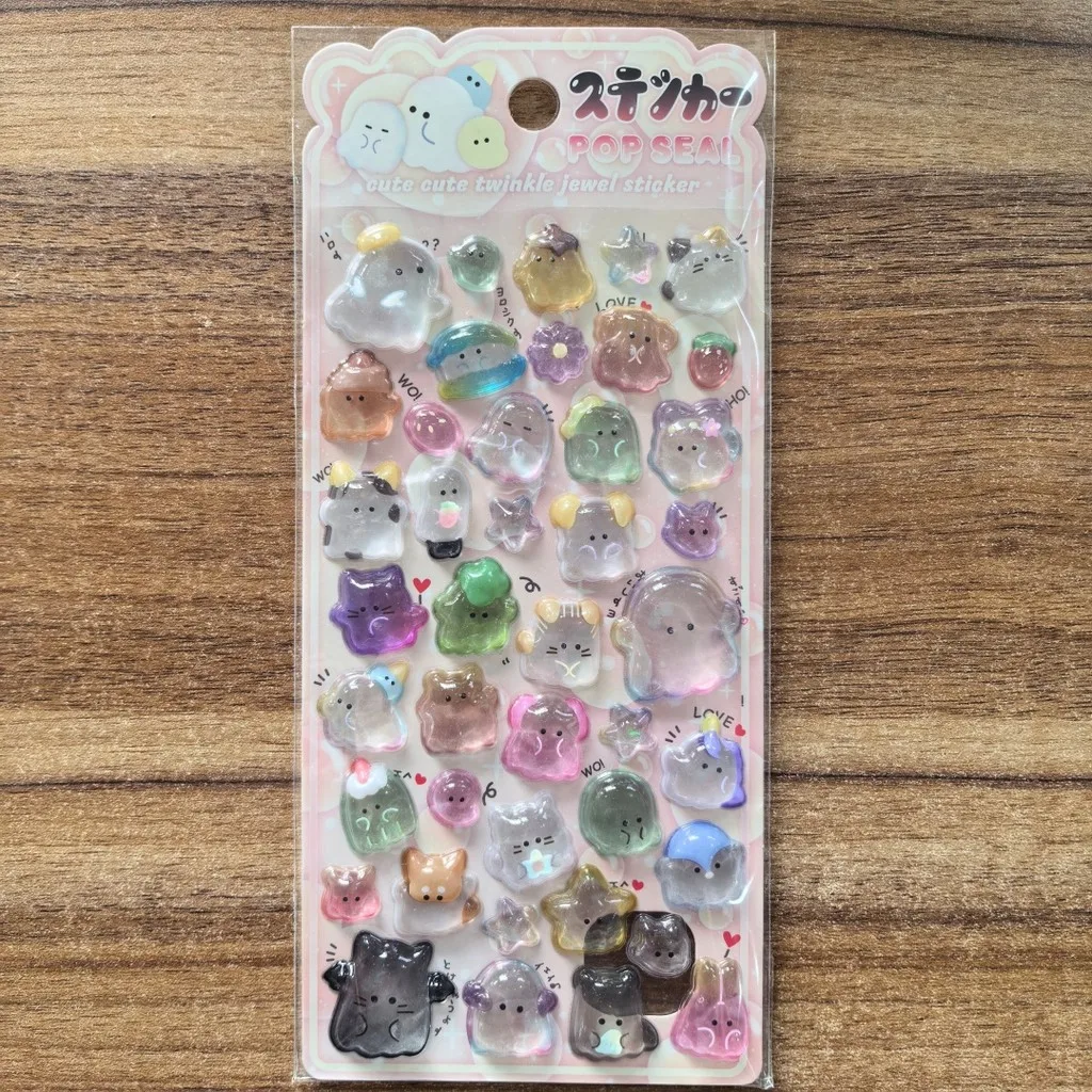 Kawaii 투명 동물 스티커 4Pcs 스크랩북 노트북 문구용 반짝이는 장식 스티커 LanLanStickersWorld Store
