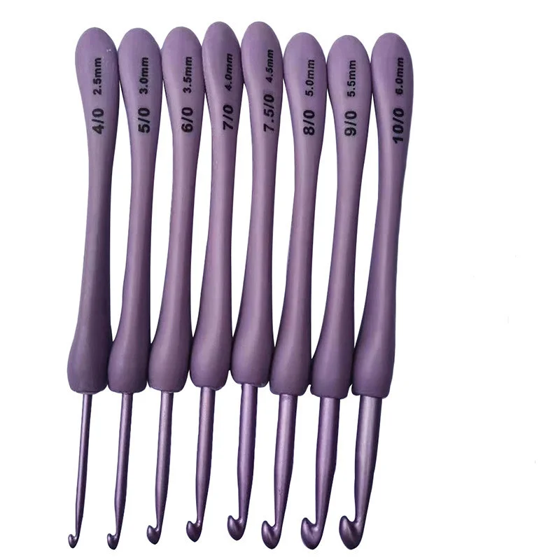 

8PCS Fashion Purple Crochet Hooks Set Plastic Handle Knitting Needles For Hats Sweaters Socks Scarves Weaving