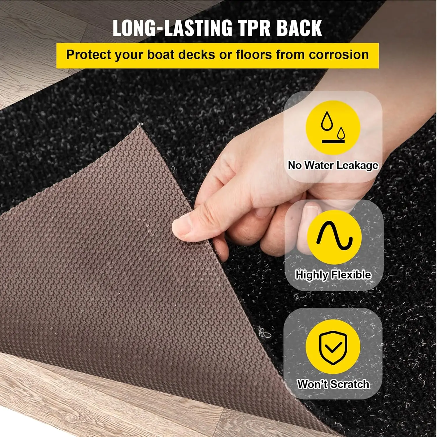 Boat Carpet, 6 ft x 18 ft Marine Carpet for Boats, Waterproof Black Indoor Outdoor Carpet with Marine Backing Anti