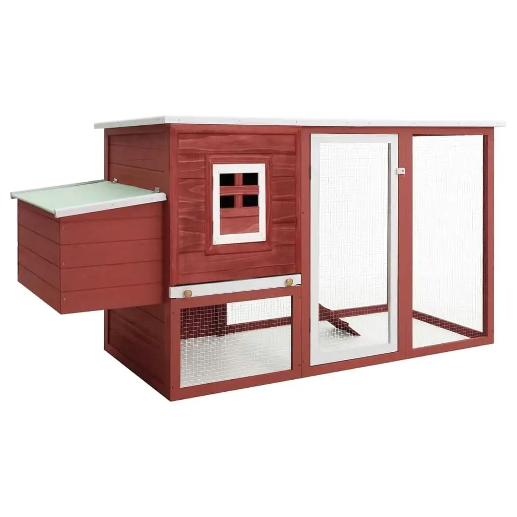 Red Wood Outdoor Chicken Coop Hen House with Integrated Egg Cage for Backyard Poultry