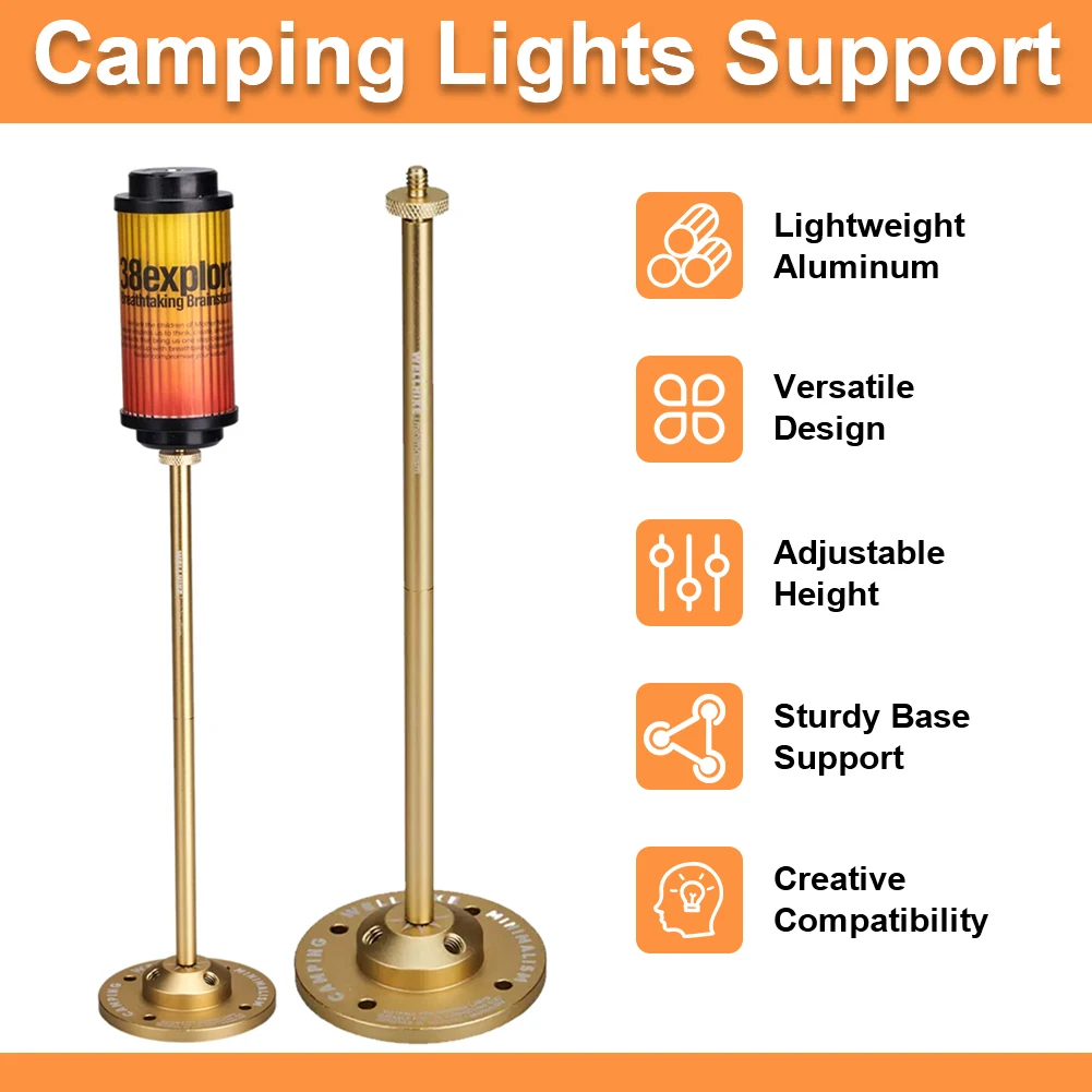 Lantern Stand Holder Aluminum Alloy Desktop Light Stand 1/4In Extended Pole Detachable Light Pole for Outdoor Camping