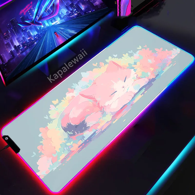 

RGB Cat Large Gamer Mousepad LED Colorful Mouse Pad Gaming Speed Mousemat 900x400mm PC Mouse Mat Game Accessories Keyboard Pads