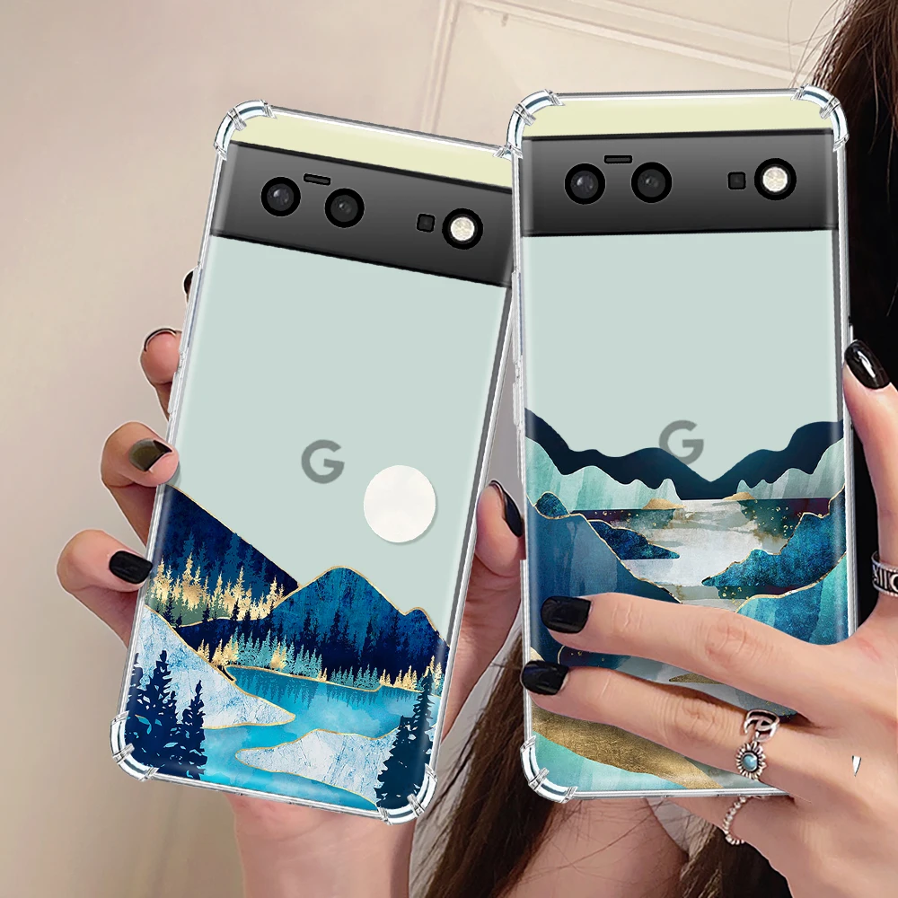 

Mountain Forest Illustration Case for Google Pixel 7a 7Pro 7 Transparent Cover for Pixel 6a 6 6Pro Shockproof Soft TPU Fundas