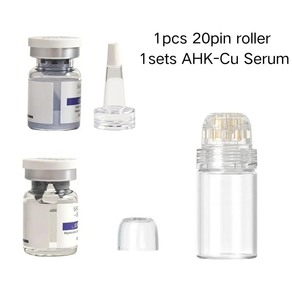 20Pin 0.5mm Microneedle Titanium Needle Roller Stamp With AHK‑Cu Serum Applicator For hair microneedle infusion