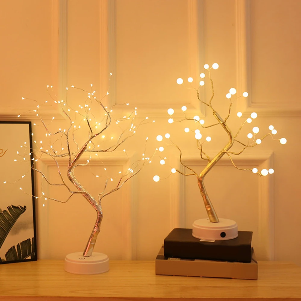 LED USB Fire Tree Light Copper Wire Table Lamps Night light Christmas Decorati*^ 