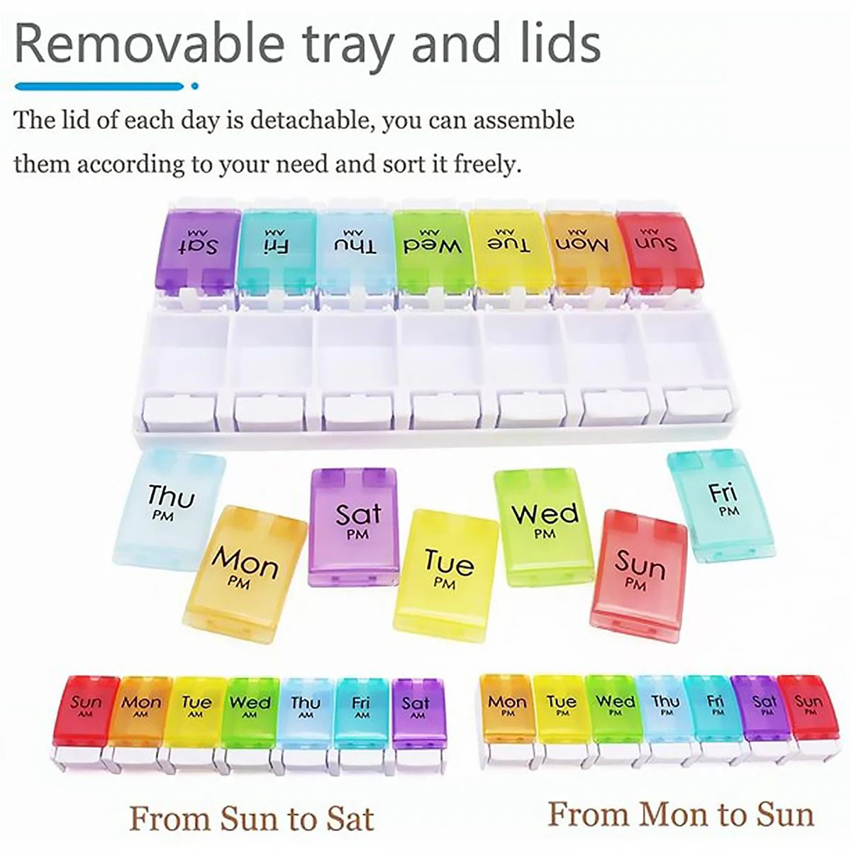 Portable AM/PM Pill Organizer for Tablets, Vitamins, and Supplements