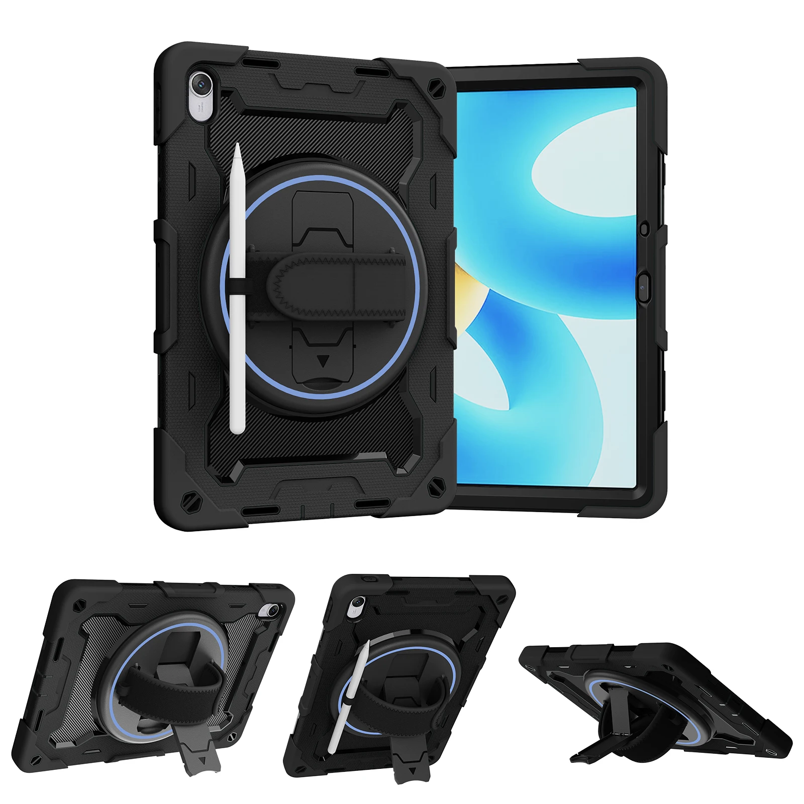 Durable Armor Stand Tablet Case with 360° Rotatable Hand Strap and Multi-Layer Shockproof Protection