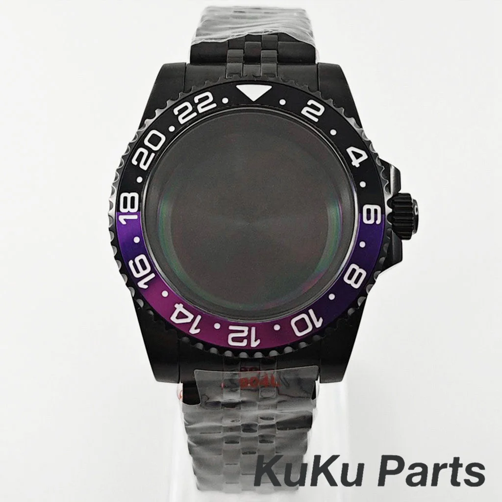 Black Purple GMT Bezel Watch Case with PVD Black Jubilee Bracelet and Sapphire Crystal