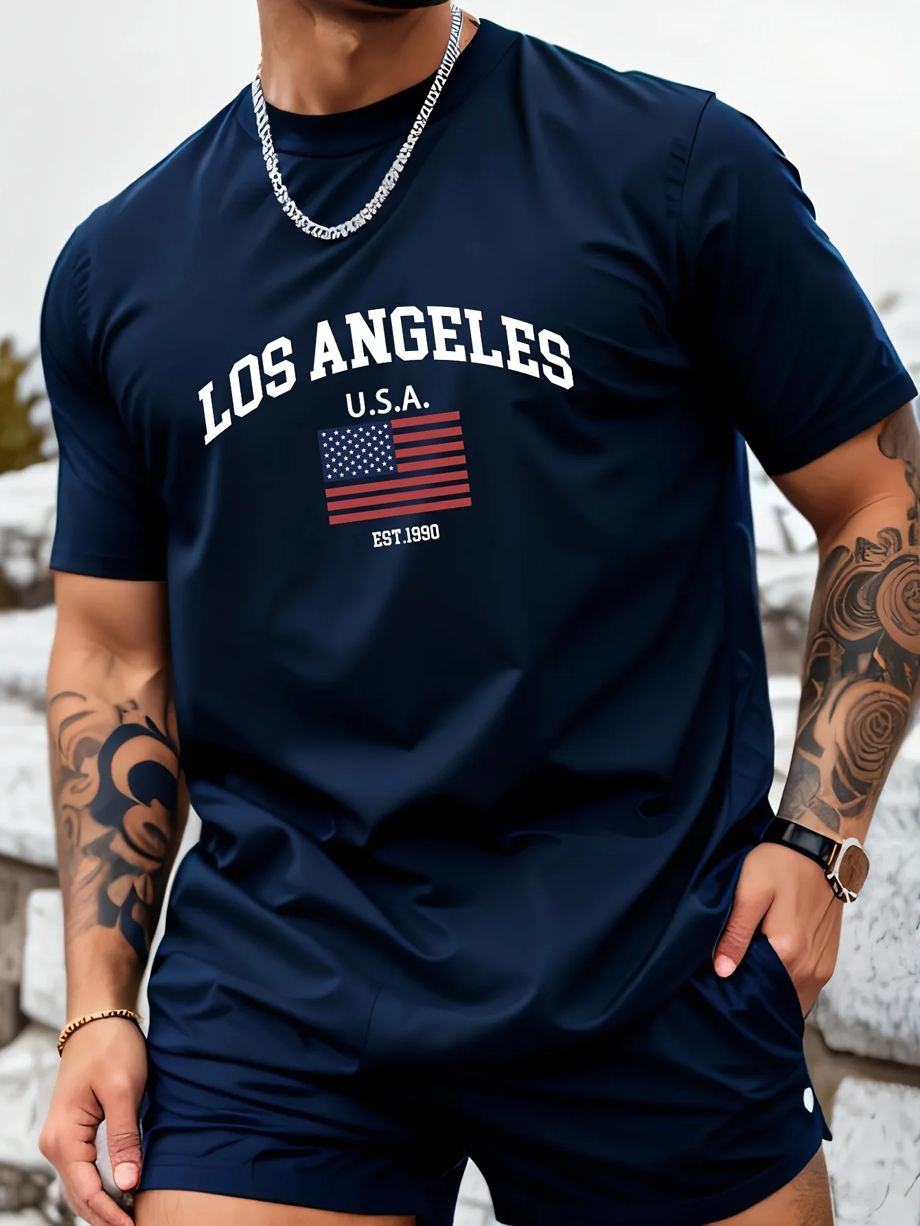 Vintage Los Angeles USA Flag Print on Premium 100% Cotton Mens T shirt Perfect for Summer West Coast Streetwear and Casual Style 3