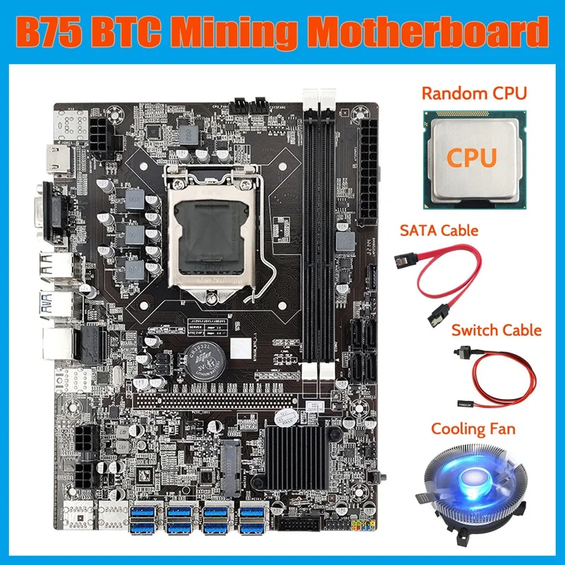 top motherboard for pc HOT-B75 BTC Mining Motherboard+CPU+Cooling Fan+SATA Cable+Switch Cable LGA1155 8XPCIE USB Adapter DDR3 MSATA Motherboard best pc motherboard brand