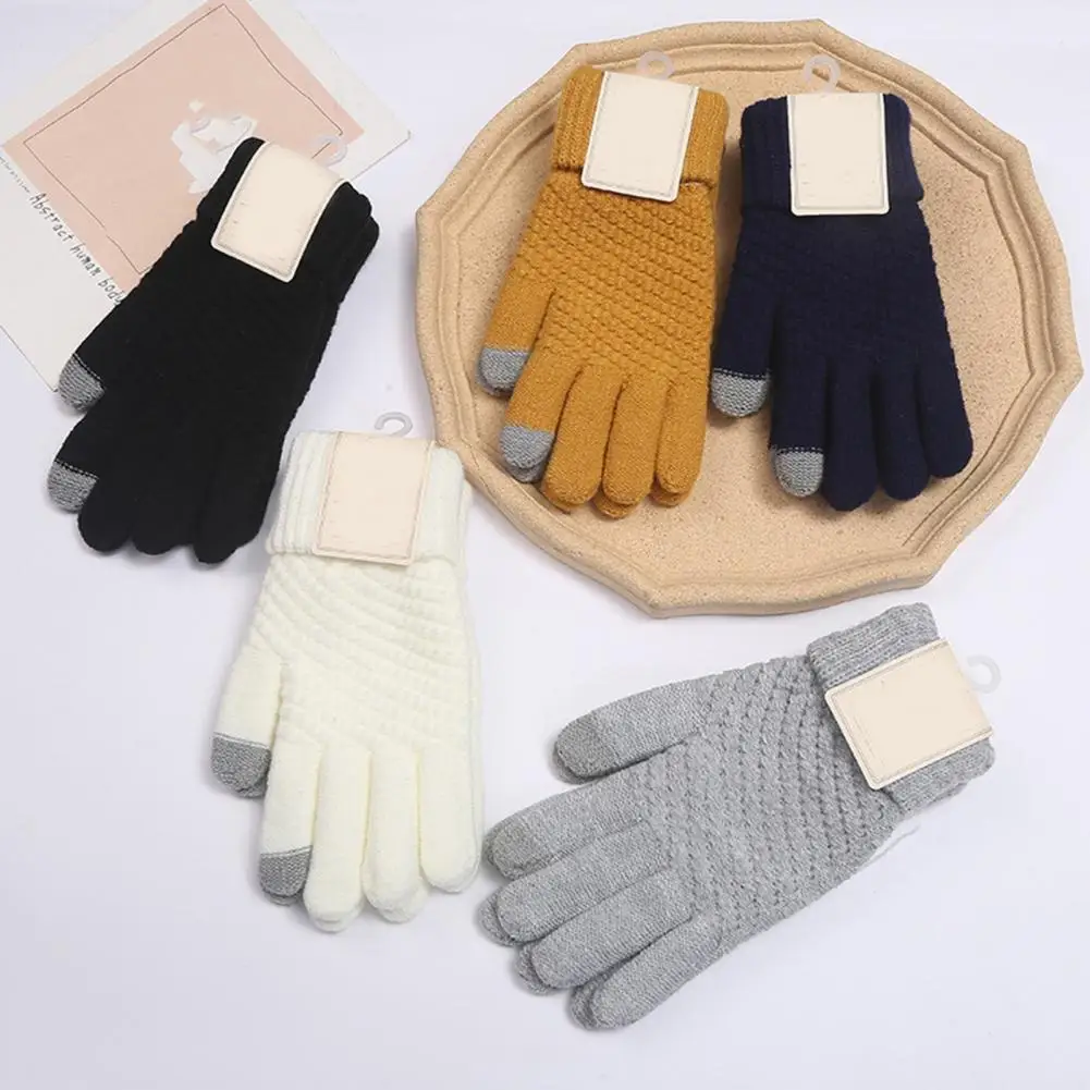

Женские зимние перчатки 1 пара, плотные ветрозащитные Плюшевые Вязаные цветные эластичные теплые Нескользящие мягкие перчатки с пятью пальцами