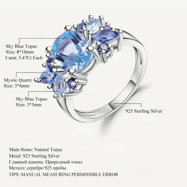 London Blue Topaz Ring 3 Stone Engagement Ring | LUO