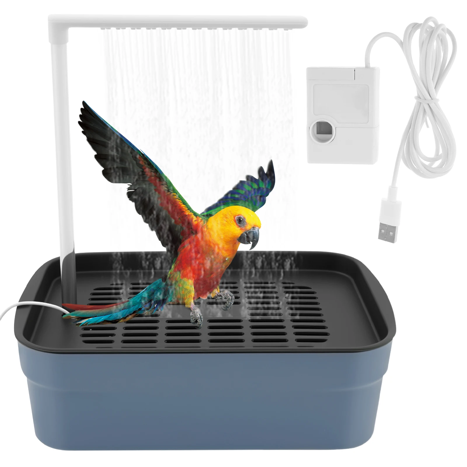 Electric Bird Bath Tub with Automatic Circulating Faucet for Parrots