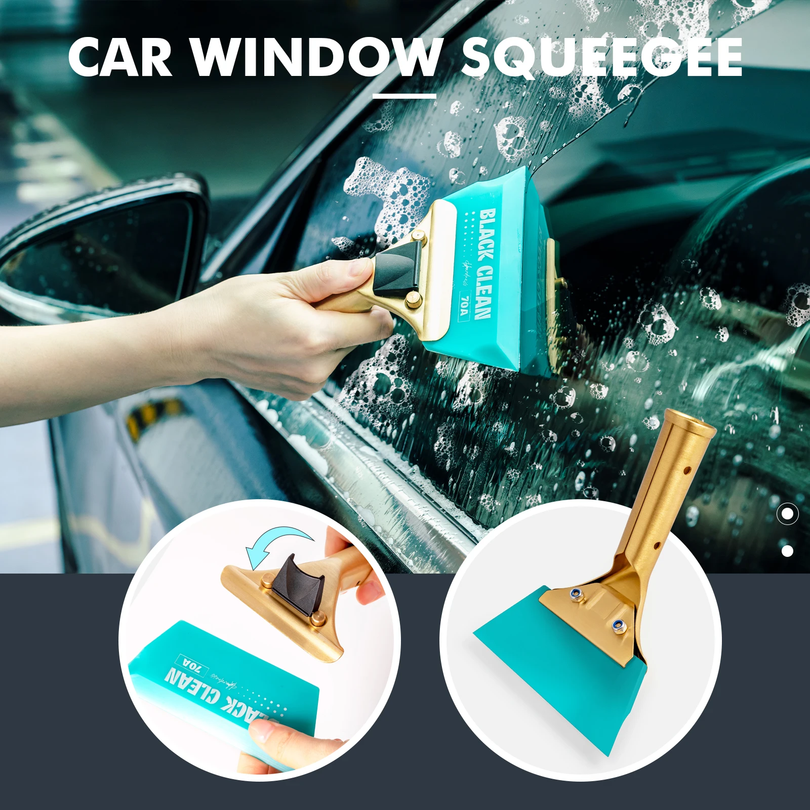 EHDIS 3pcs Car Scraper With Rubber Blade Brass Handle Window Glass Water Squeegee Clean Wiper Windshield Ice Snow Removal Tools