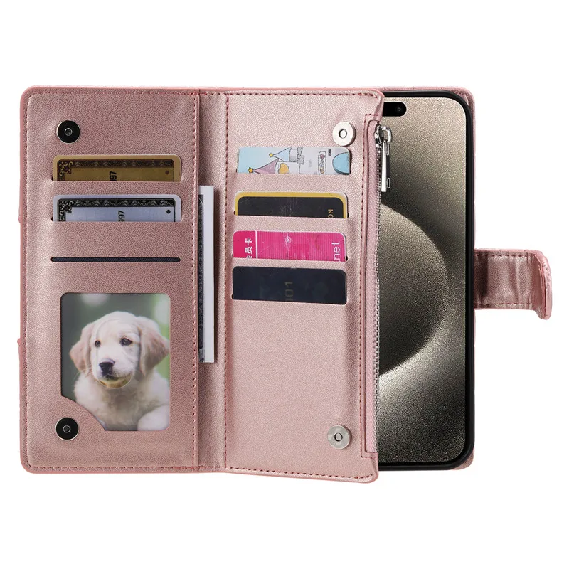 Premium Flip Leather Phone Case with Long Lanyard and Zipper Wallet Card Holder