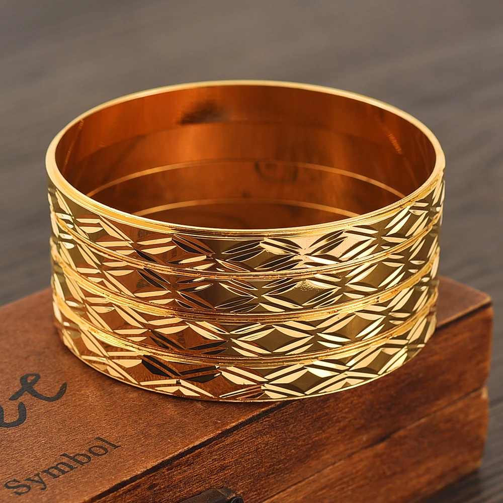 24k 65MM Dubai Wedding Bangles For Women Ethiopian Jewelry Gold Color Indian Bangles Bracelets Women Birthday Jewelry Gifts 4