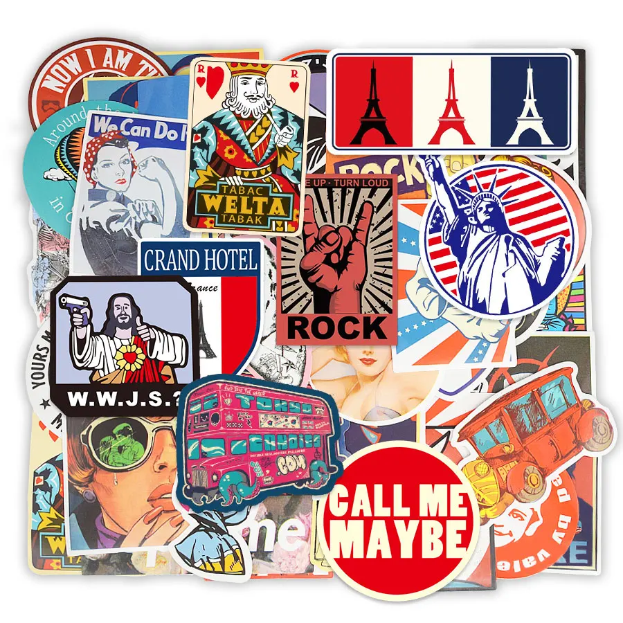 

50 PCS Vintage Stickers for Kid DIY Laptop Suitcase Cars Motorcycle Bicycle Waterproof Old Time Style Sticker for Children Gifts