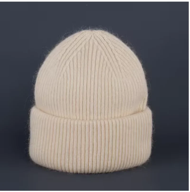 Winter rabbit fur fluffy knitted hat warm angora beanie hat for women girls soft warm ski snow outdoor knitted wool