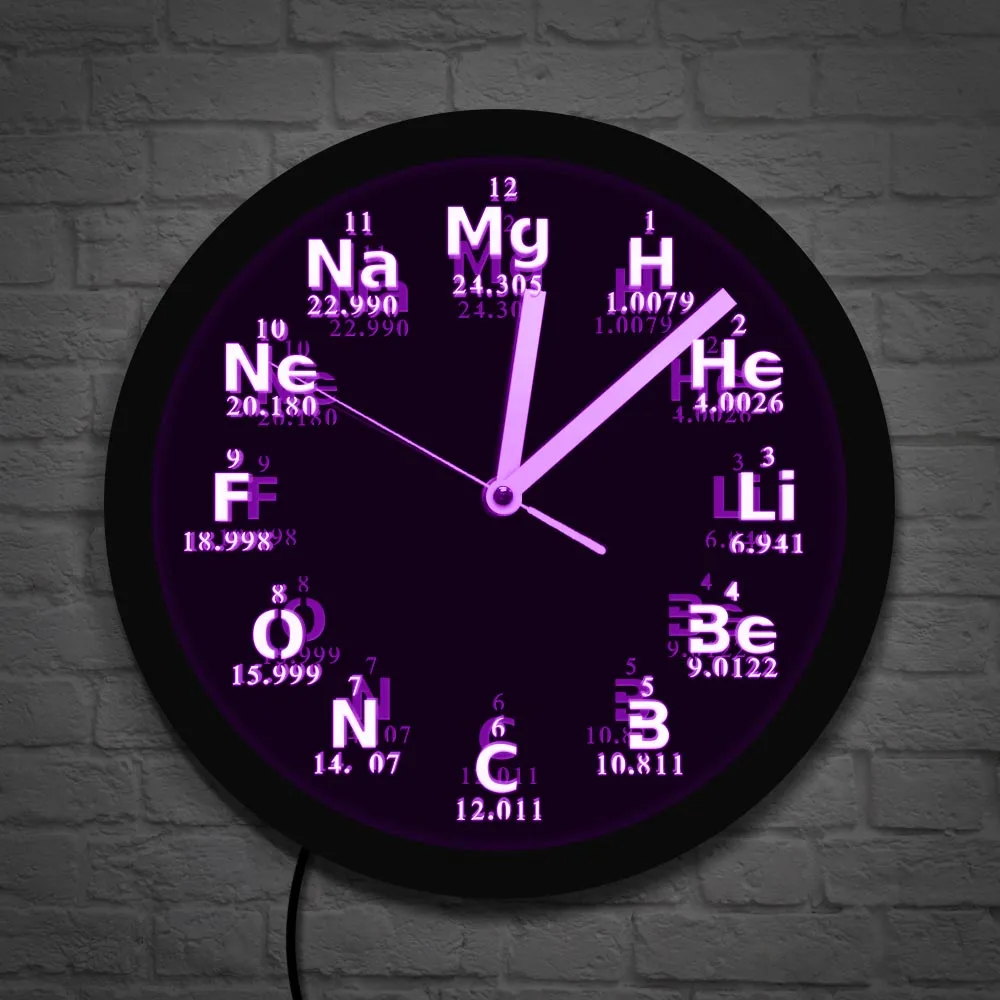 

Periodic Table Element Wall Clock Science Chemical Elements LED Lighting Wall Clock Chemistry Science Geeks and Teachers Gift