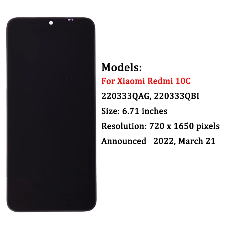 6.71'' For Xiaomi Redmi 10C Display LCD Touch Screen Digitizer 220333QAG, 220333QBI Replacement Phone Parts Assembly