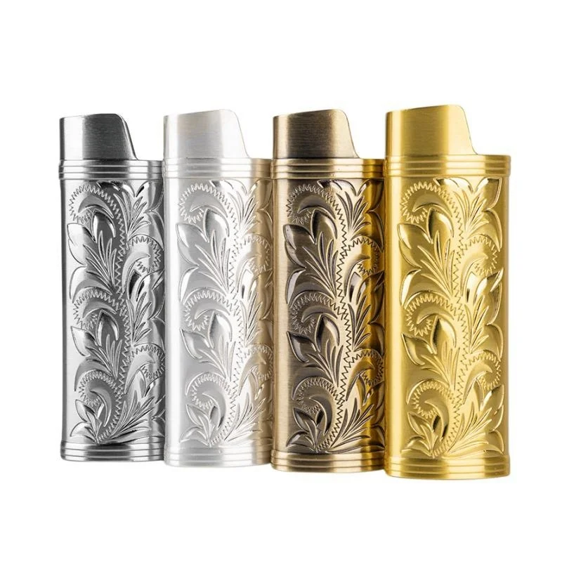 1pcs Vintage Fortune Flower Metal Lighter Case Compatible with BIC J3 Full Size Lighters