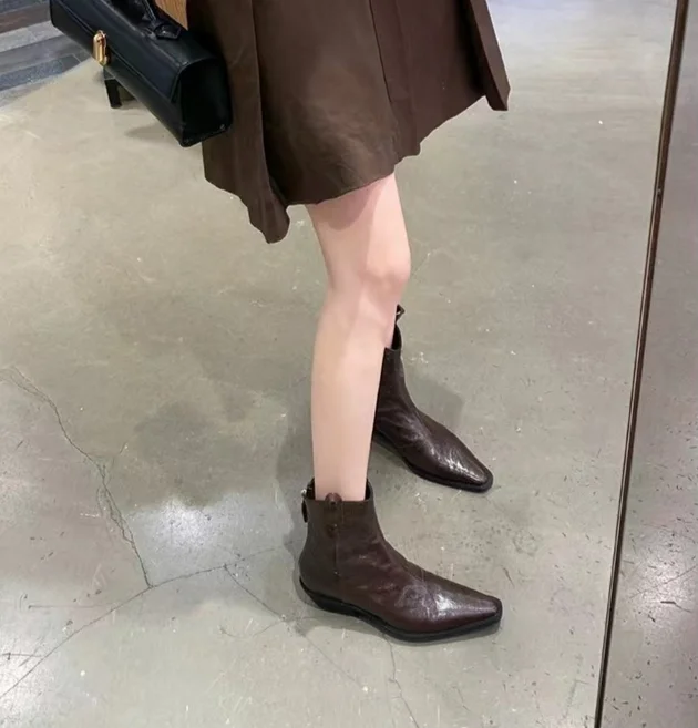 2024 Höst/vinter Ny Casual, spetsig V-ringad Cowboy Tjockklack Martin Kvinnors Korta Ben Långa Tunna Stövlar_voghion.com