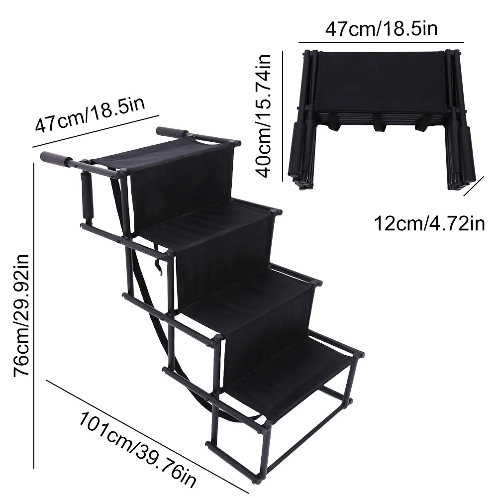 4 Steps Dog Stairs for Car Foldable Dog Ramps for Large Dogs with Non Slip Surface Portable Dog Steps for Cars and SUV, Truck