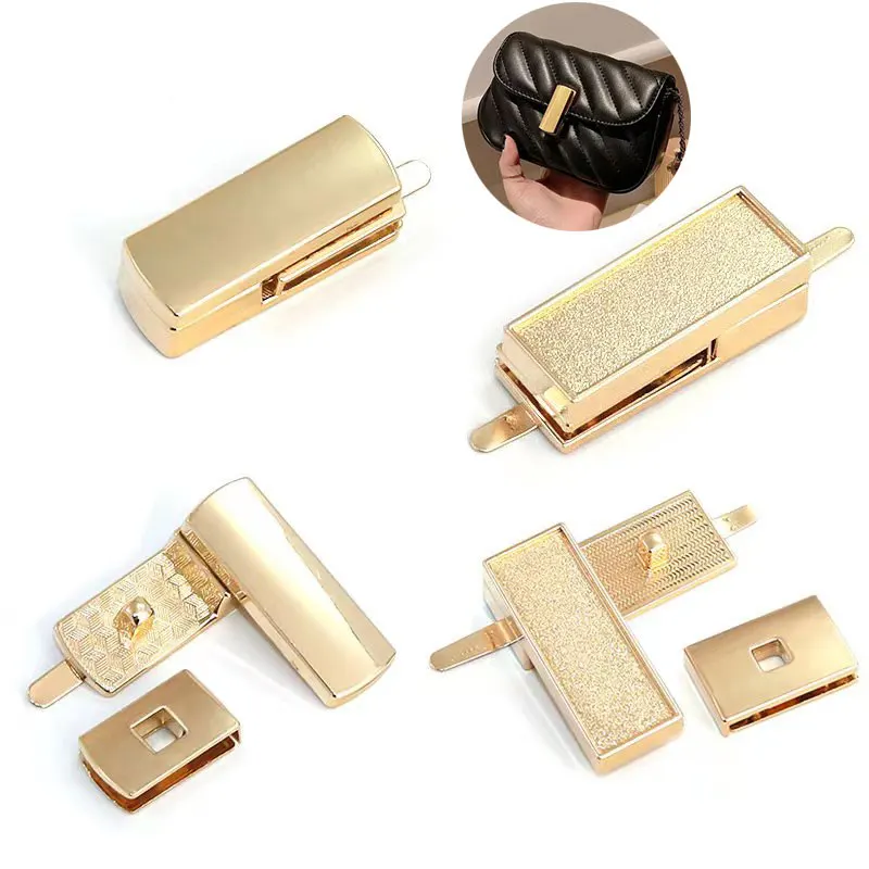 

5pcs/Lot New Golden Rectangle Metal Clasp Turn Lock Twist Lock DIY Handbag Bag Purse Closure Parts Elegant Hardware Accessories