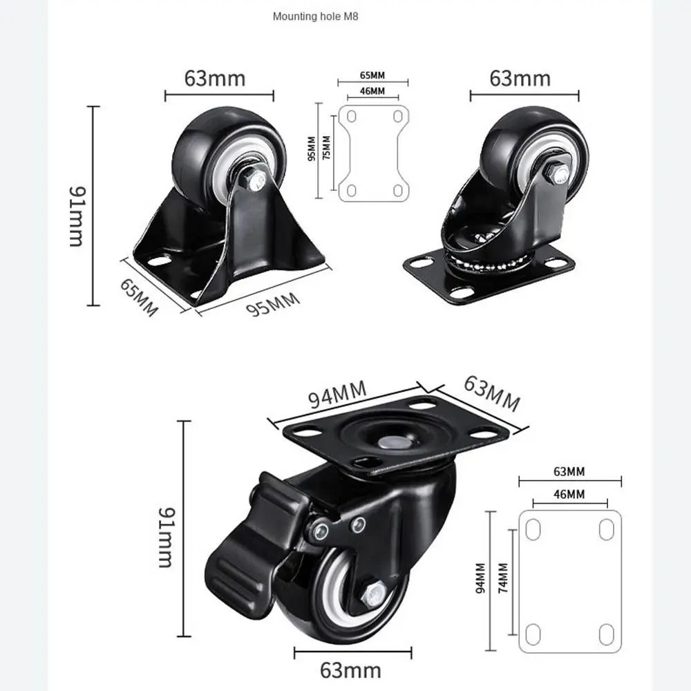 Heavy Duty 180kg Black Swivel Castor Wheels Trolley Furniture Caster Rubber