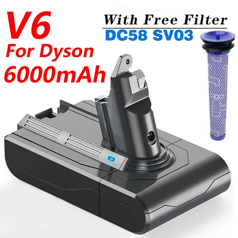 

Литиевая батарея для Dyson V6, 21,6 в, 6000 мАч, для пылесоса Dyson V6 DC62 DC59 SV03 SV04 SV09, сменные батареи