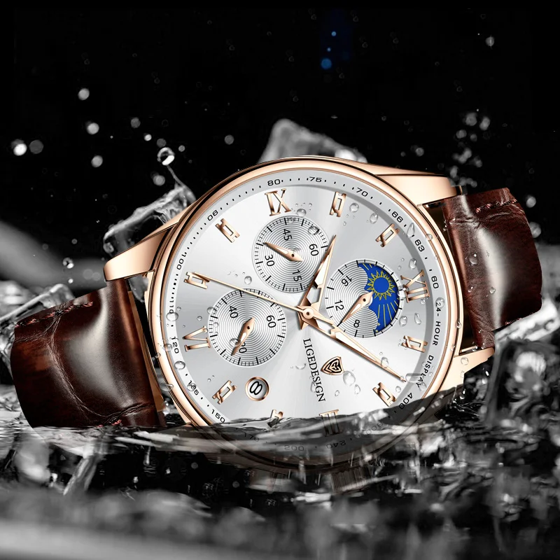 LIGE Top Brand Luxury Mens Watch Fashion Leather Man Wristwatch Sport Casual Watch For Men Waterproof Chronograph Luminous Clock