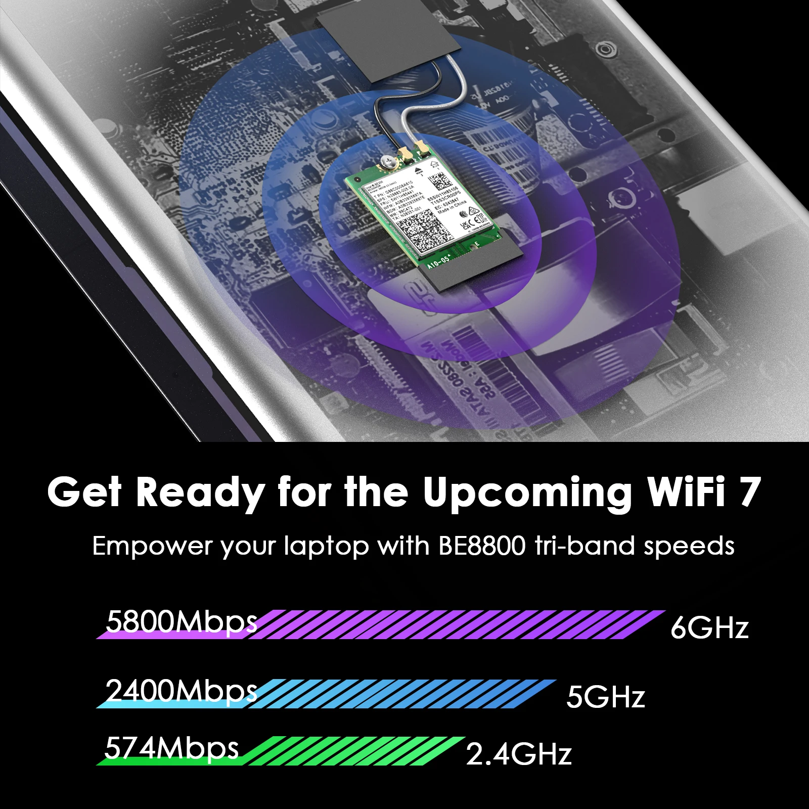 WAVLINK 와이파이 7 트라이 밴드 무선 카드, 8774Mbps BE200 M.2 NGFF 네트워크 모듈 PCIe 와이파이 어댑터, 노트북 윈도우 10/11(64 비트)