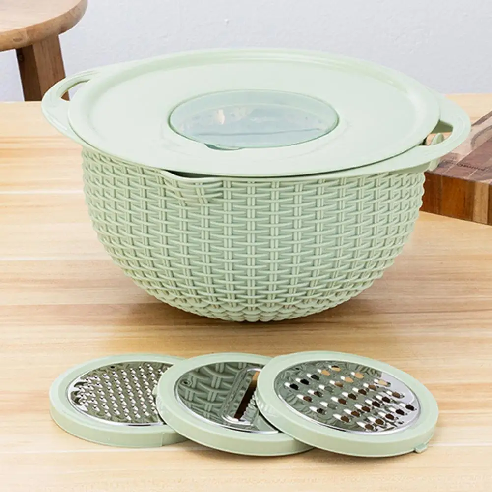 Food Colander With Mixing Bowl Stainless Steel Strainer Fruit Cleaner With 3 Cutting Blades Food Slicer Grater Kitchen Gadgets 4