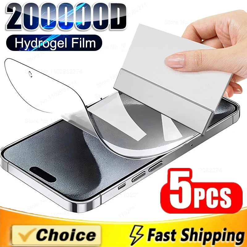 غشاء هيدروجيل ناعم لـ iPhone ، واقي شاشة لـ iPhone 14 و 13 و 12 و 11 و 15 Pro Max ، Mini 7 و 8 و 14 و 15 Plus و X و XR و XS MAX ، غير زجاجي ، 5 +