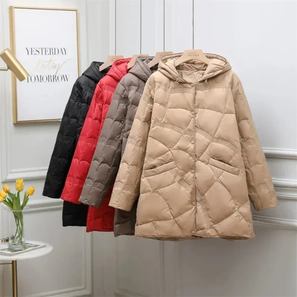 Down Jacket Men and Women of The Same Style Lovers Mid-length Thick Hooded White Duck Down Jacket