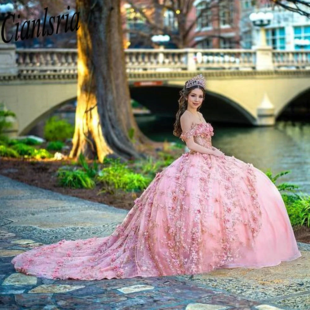 

Glitter Lace Quinceanera Dresses Ball Gown Plus Size Off Shoulder Masquerade Mexican 15 Year Old Sixteen Sweet 16 Prom Dress
