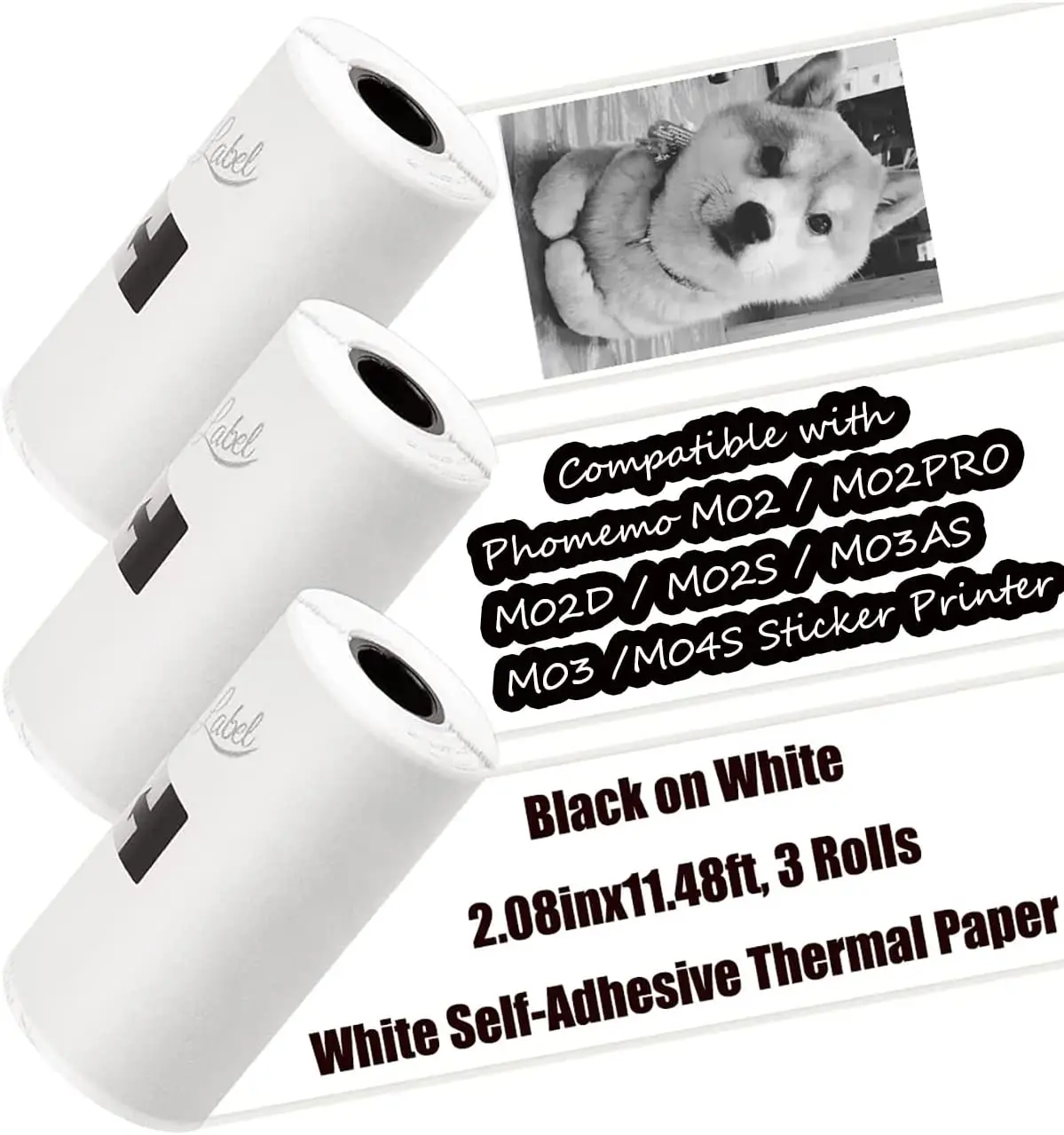 3 Rolls/box Phomemo Black on White Thermal Paper Self-Adhesive Sticker 53mm  x 3.5mFor T02/M02X Mini Portable Thermal Printer