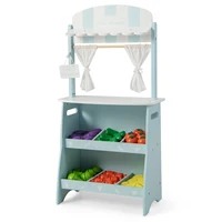 Kid's Farmers Market Stand Wooden Grocery Store Set w/ Cutting Veggies & Fruits 1