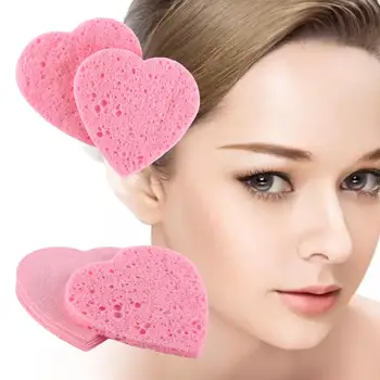 10 Pieces Heart Shaped Cosmetic Puff 7mm Natural Makeup Remover Tool Pink Face Washing Cleansing Sponge Compressed Sponge