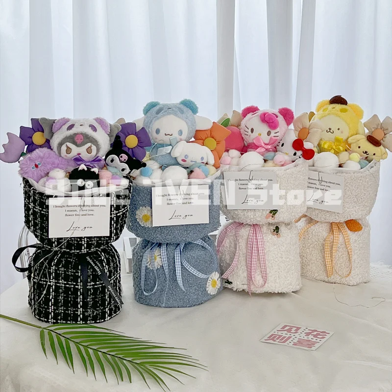 

Sanrio Kawaii Kitty My Melody Kuromi Cinnamoroll плюшевая кукла цветок игрушка Sanrio букет Подарочная коробка День Святого Валентина Рождественские подарки