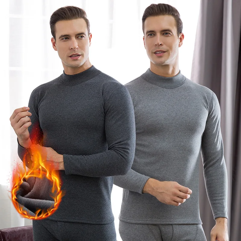 

Thermal Winter Plush and Thick Long John Pants Top Mens Underwear High Necked Warm Underwear Set