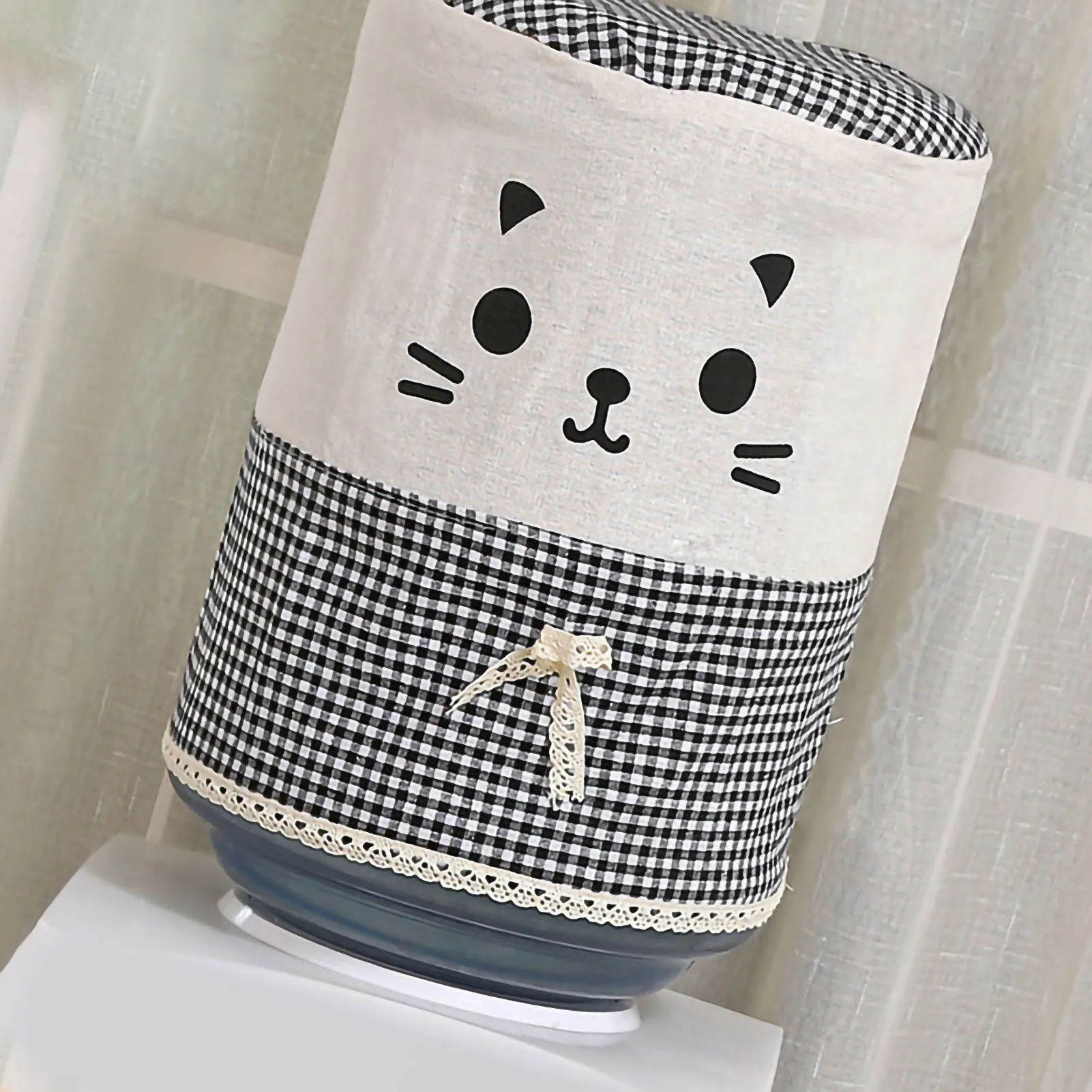 Water Dispenser Cover Cute Cartoon Plaid Cat Drinking Fountain Barrel Dust Case For Home Office