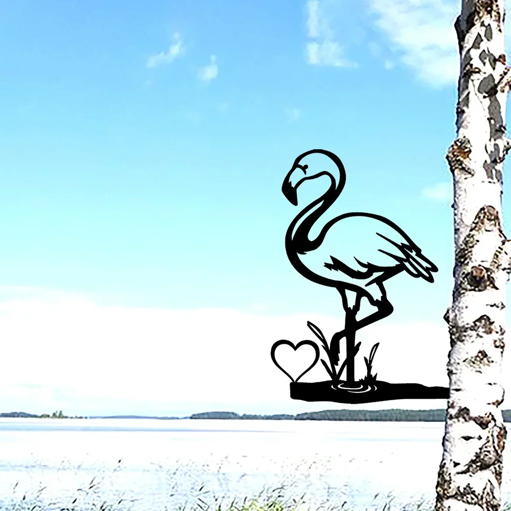 

metal iron Glory & Steel Flamingo Branch Steel Silhouette Metal Wall Outdoor Art Home Garden Yard Patio Outdoor Statue Stake Dec
