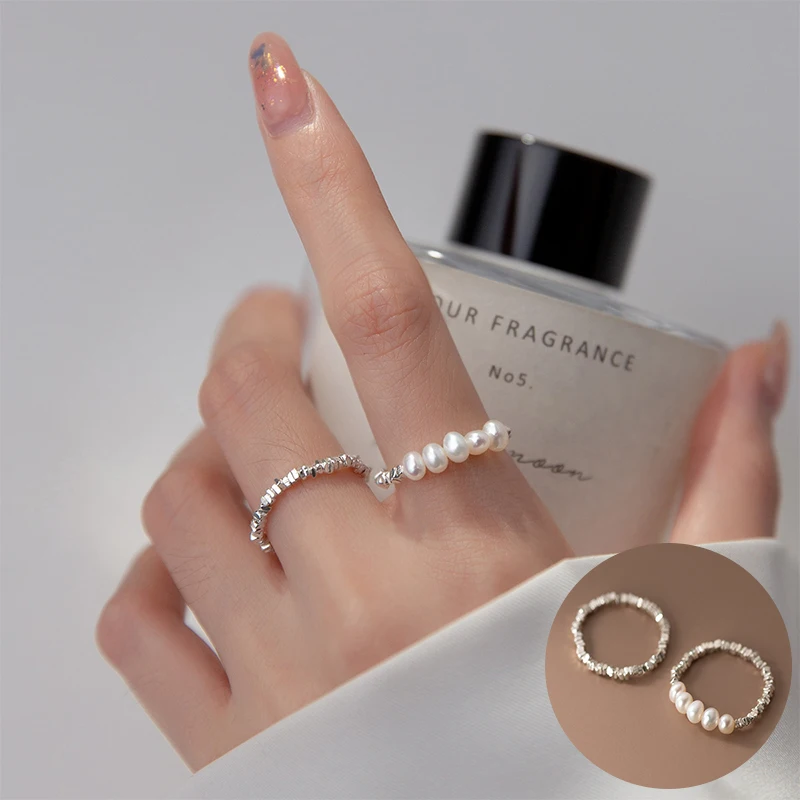 

100% 925 Sterling Silver Pearl Geometric Ring for Women Girl Fashion Smooth Round Design Jewelry Birthday Gift Dropshipping