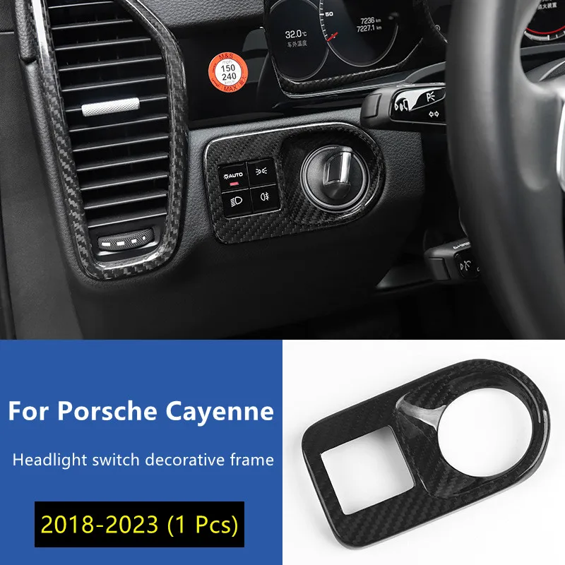 

Car Headlight Switch Decorative Frame For Porsche Cayenne 2018 2019 2020 2021 2022 2023 True Carbon Fiber Interior Trim Cover