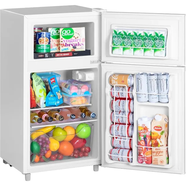Double Door Refrigerator with Freezer, 3.5 Cu.Ft, Small Fridge with Freezer,7 Settings Temperature Adjustable, Mini Refrigerator 1