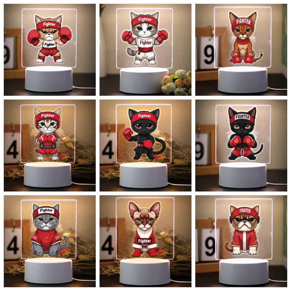 고양이 고양이 복서 LED 야간 조명, 가정용 방 장식, 어린이 선물, 3D LED 야간 램프, USB 