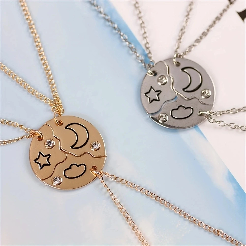 3/4Pcs Trendy Sun Moon Star Cloud Charm Necklace for Best Friend