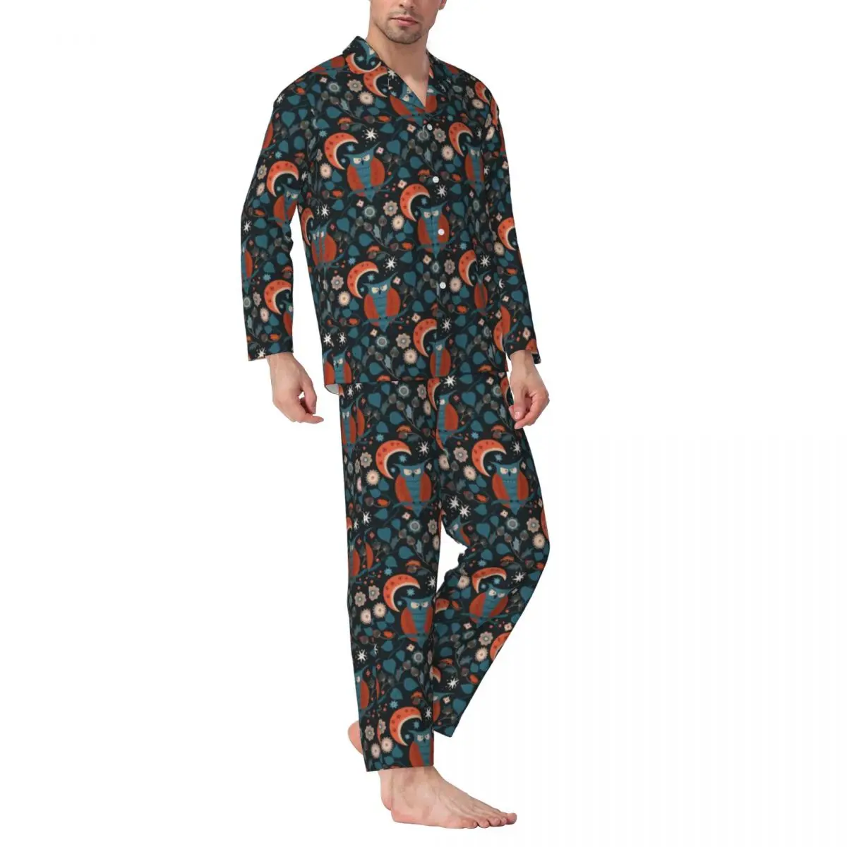 

Nordic Owl Pajama Sets Autumn Cartoon Animal Kawaii Night Sleepwear Men 2 Piece Casual Oversized Design Home Suit Gift