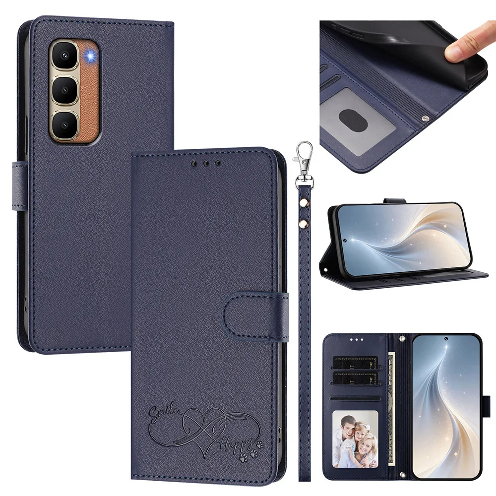 Leather Stand Flip Wallet Phone Cover with Card Holder and Strap